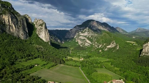 Panoramic view of the small town of saou in the Drome department in France Stock Footage 281076746
