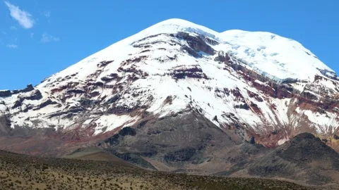 Panoramic view of snow-capped Chimborazo volcano (6,263 m), Ecuador Stock Footage 278327001