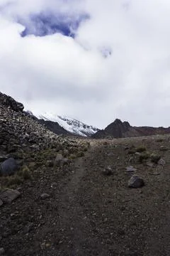 Panoramic view of snow-capped mountain peaks Stock Photos