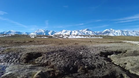 Panoramic View of Snow-Capped Sierra Nevada Mountains and High Desert Stock Footage 330963822