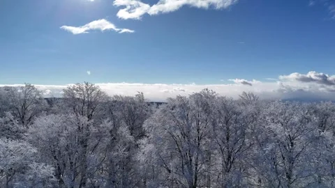 Panoramic View of Snow-Dusted Mountains in Georgia Stock Footage 295508679