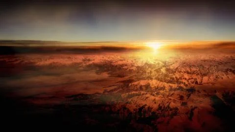 Panoramic view of snow mountains during sunset Stock Photos