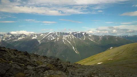 Panoramic view a snowy mountain range. Stock Footage 122251578