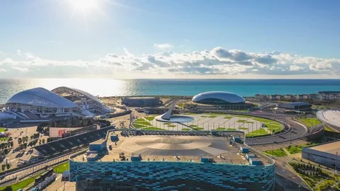 Panoramic view of Sochi Olympic Park 2014. Aerial photography Vidéo 99833378