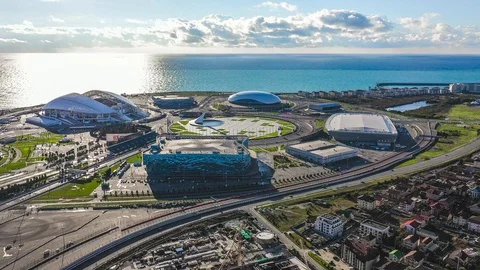 Panoramic view of Sochi Olympic Park 2014. Aerial photography with drone. Vidéo 99833983