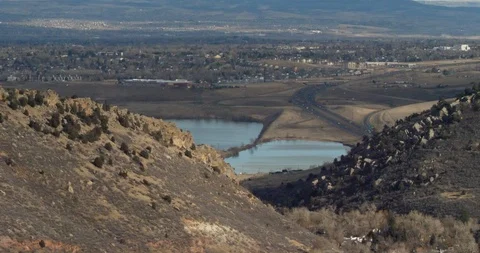 Panoramic view of Soda Lakes and Lakewood Colorado (Willowbrook, Friendly Hills) Stock Footage