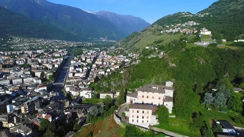 Panoramic view of Sondrio, aerial view with drone. Stock Footage 90336041