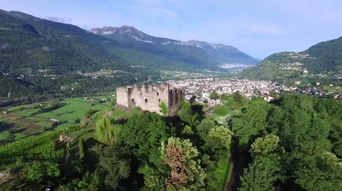 Panoramic view of Sondrio - Grumello Castle Stock Footage 67608697