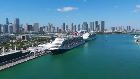 Panoramic view of South Point featuring coastal city skyline with high-rise Stock Footage 281936632