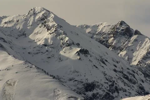 Panoramic view, south side, of massif of maladeta in the pyrenees Stock Photos