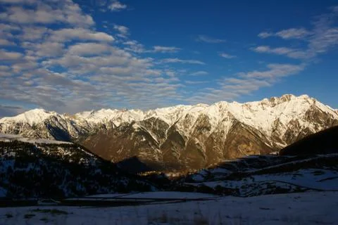 Panoramic view, south side, of massif of maladeta in the pyrenees Stock Photos