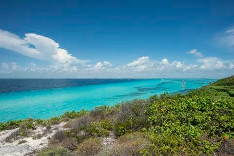 Panoramic view of the southern tip in Isla Mujeres Mexico. 스톡 사진