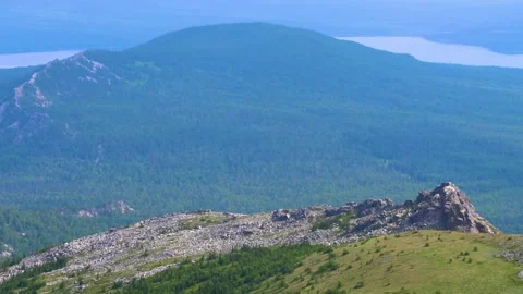 Panoramic view of the Southern Ural Mountains in Zyuratkul National Park, Russia Stock Footage 325348683