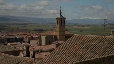 Panoramic view of a Spanish city, featuring traditional terracotta rooftops.. Stock Footage 335642263