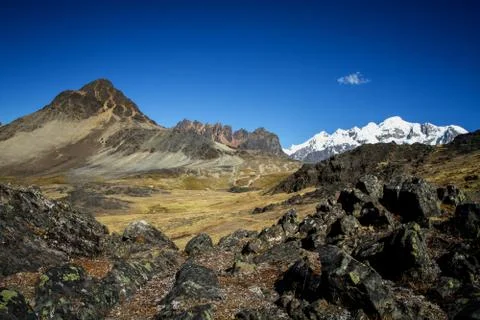 Panoramic view of spectacular high mountains, Cordillera, Andes, Peru, Clear  Stock Photos