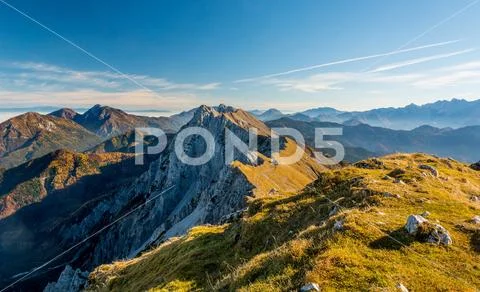Panoramic view of spectacular mountain ridge. Stock Photos