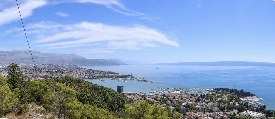 Panoramic view of split harbor port from vrh marjana telegrin Foto stock