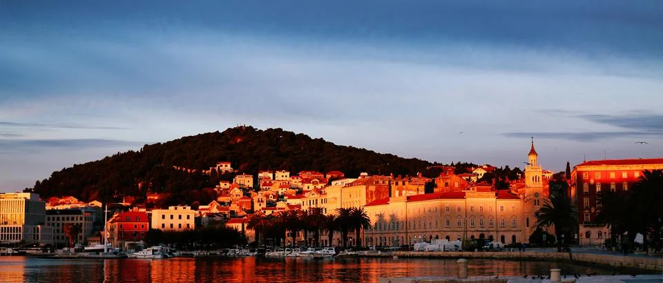 Panoramic view of Split at sunrise. Stock Photos