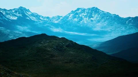 Panoramic view of the spring mountain valley Stock Illustration
