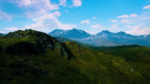 Panoramic view of the spring mountain valley Stock Illustration