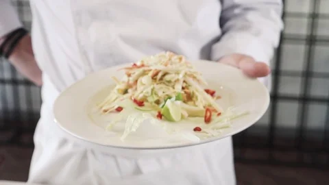 Panoramic view of a spring salad dish on a wooden table Stock Footage 73213047