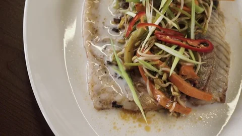 Panoramic view of a spring salad dish on a wooden table Stock Footage 73215536