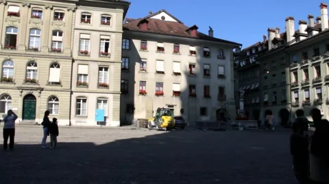 Panoramic view of the square in front  the Bern Cathedral Stock Footage 42237132