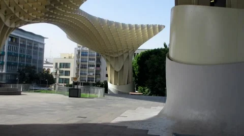 Panoramic view of a square Seville known as "mushrooms" Stock Footage 53303445