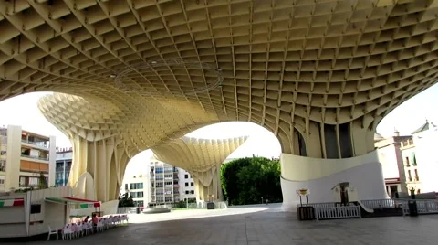 Panoramic view of a square Seville known as "mushrooms" Stock Footage 53303447