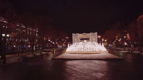 Panoramic view of square where light decorations are installed in the Christmas 库存影片 143811809