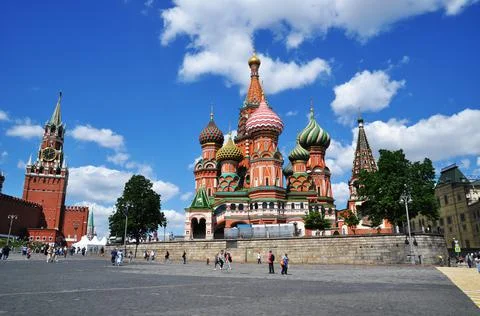 Panoramic view of St. Basil's Cathedral. Stock Photos
