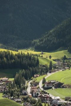 Panoramic view on St. Magdalena in Val di Funes, Dolomites Stock Photos