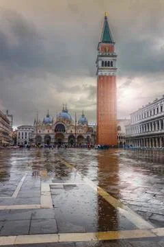 Panoramic view to St. Mark's Square in Venice, Italy. Stock Photos