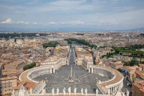 Panoramic view on the St. Peter's square and city of Rome Stock Photos