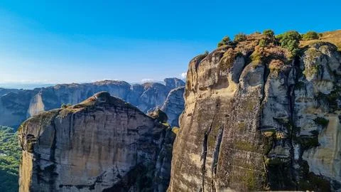 Panoramic view of steep canyons of rock formations of the complexes of East.. Stock Photos
