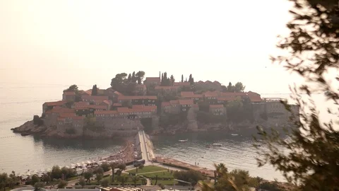 Panoramic view of Stevi Stephan island, Budva, Montenegro. Stock Footage 93582732