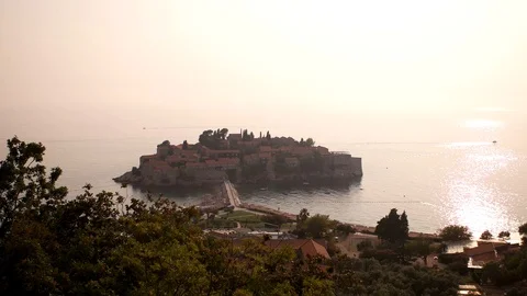 Panoramic view of Stevi Stephan island, Budva, Montenegro. Stock-Footage 93582961
