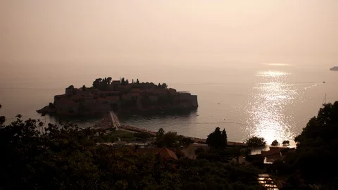 Panoramic view of Stevi Stephan island, Budva, Montenegro. Vídeos de archivo 93583200