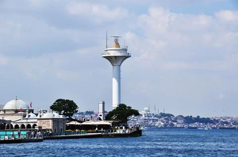 Panoramic view of the strait and lighthouse on the shores of Istanbul. Stock Photos