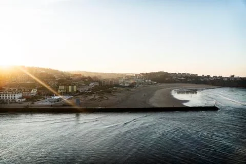Panoramic view of Suances in the evening Stock Photos