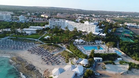 Panoramic view of sunny beach resort. Stock Footage 78357385