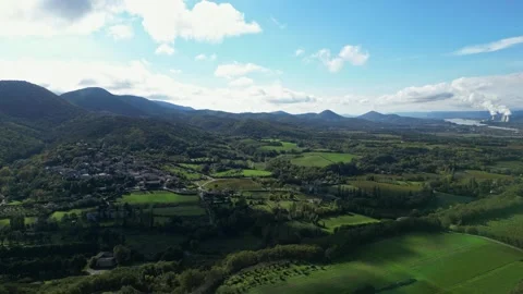 Panoramic view on a sunny day of the town of Mirmande in France Stock Footage 292226257