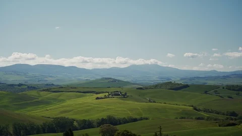 Panoramic view of sunny spring day in rural landscape. Tuscany, Chianti region 스톡 동영상 123556178