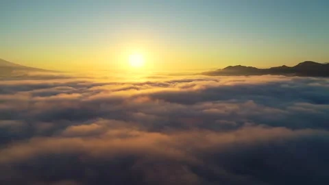 A Panoramic View of the Sunrise and Sea of Clouds Above Nakashioda Elementary Stock Footage 333205203