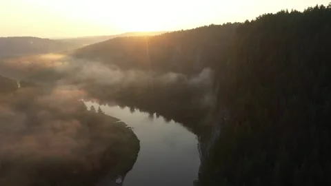 Panoramic view of sunrise over river Stock-Footage 244298031