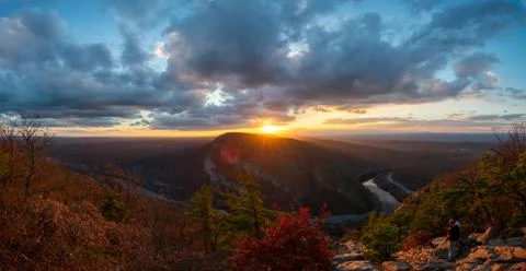 A Panoramic View of the Sunset From Atop Mount Tammany at the Delaware Water  Stock Photos