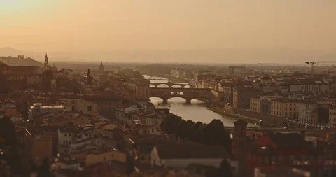 Panoramic view of sunset Florence city. Travel, lifestyle, urban concept. Filmed Stock Footage 122955331