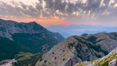 Panoramic view of Sunset in Montenegrin Mountains. Stock Footage 237999927