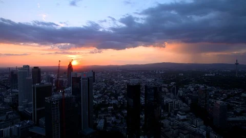 Panoramic view at sunset over the financial district of Frankfurt Stock Footage 101837422