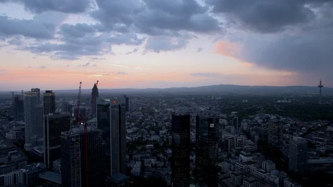 Panoramic view at sunset over the financial district of Frankfurt am Main. Stock Footage 101849227